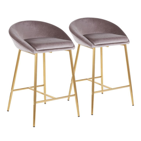 Lumisource Matisse Glam 26" Counter Stool with Gold Frame and Silver Velvet - Set of 2