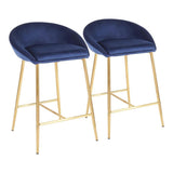 Lumisource Matisse Glam 26" Counter Stool with Gold Metal and Blue Velvet - Set of 2