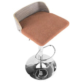 Lumisource Maya Mid-Century Modern Adjustable Barstool in Light Grey Wood and Orange Fabric