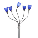 Lumisource Medusa Contemporary Floor Lamp with Black Chrome Base and Blue Glass Sconces