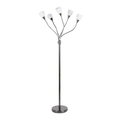 Lumisource Medusa Contemporary Floor Lamp with Black Chrome Base and White Glass Sconces