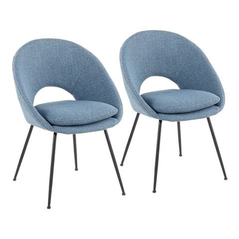 Lumisource Metro Contemporary Chair in Black Steel and Blue Noise Fabric - Set of 2