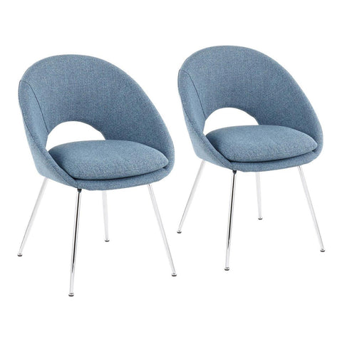 Lumisource Metro Contemporary Chair in Chrome and Blue Noise Fabric - Set of 2