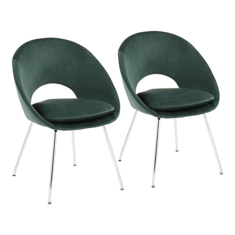 Lumisource Metro Contemporary Chair in Chrome and Green Velvet - Set of 2