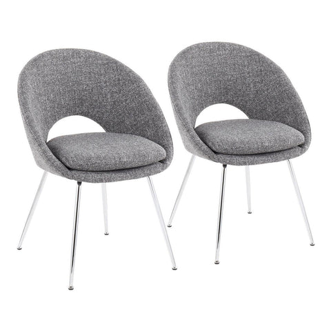 Lumisource Metro Contemporary Chair in Chrome and Grey Noise Fabric - Set of 2
