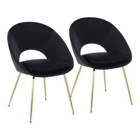Lumisource Metro Contemporary Chair in Gold Metal and Black Velvet - Set of 2