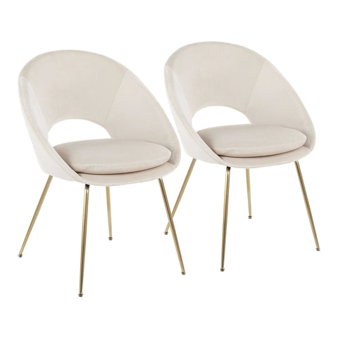 Lumisource Metro Contemporary Chair in Gold Metal and Cream Velvet - Set of 2
