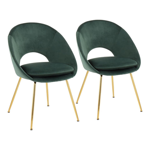 Lumisource Metro Contemporary Chair in Gold Steel and Green Velvet - Set of 2