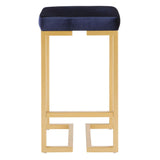 Lumisource Midas 26" Contemporary-Glam Counter Stool in Gold with Blue Velvet Cushion - Set of 2