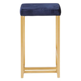 Lumisource Midas 26" Contemporary-Glam Counter Stool in Gold with Blue Velvet Cushion - Set of 2