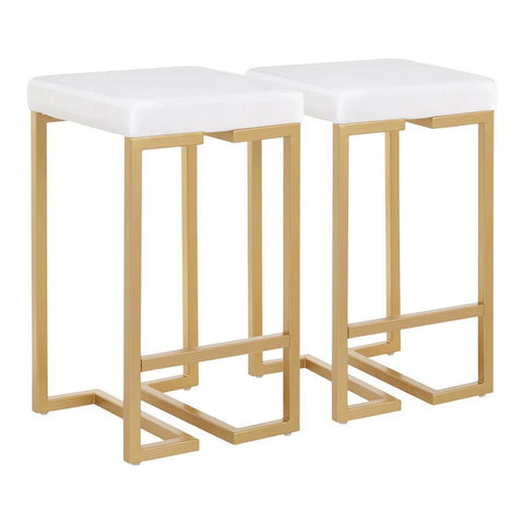 Lumisource Midas 26" Contemporary-glam Counter Stool in Gold with White Velvet Cushion - Set of 2