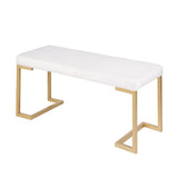 Lumisource Midas Contemporary-Glam Entryway/Dining Bench in Gold with White Mohair Cushion