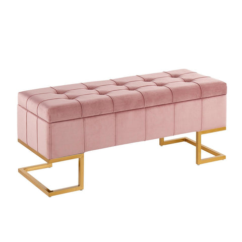 Lumisource Midas Contemporary/Glam Storage Bench in Gold Steel and Pink Velvet