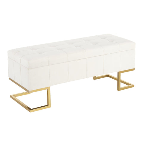 Lumisource Midas Contemporary/Glam Storage Bench in Gold Steel and White Velvet