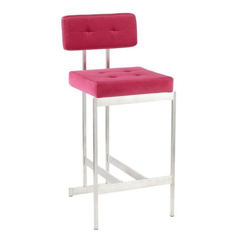 Lumisource Milton Contemporary Counter Stool in Stainless Steel & Pink Velvet
