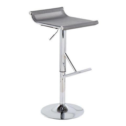 Lumisource Mirage Ale Contemporary Adjustable Bar Stool in Chrome and Silver Mesh