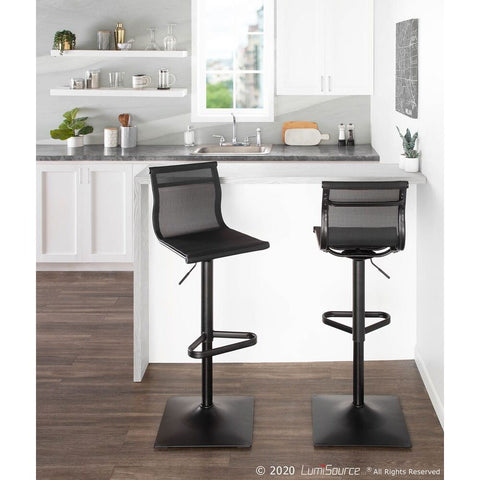 Lumisource Mirage Contemporary Barstool in Black Metal and Black Mesh Fabric