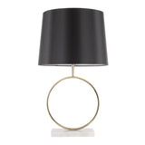 Lumisource Moon Contemporary Table Lamp in White Marble, Gold Metal and Black Fabric Shade