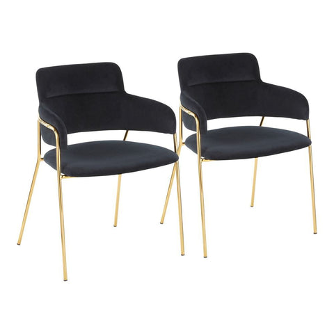 Lumisource Napoli Contemporary Chair in Gold Metal and Black Velvet - Set of 2