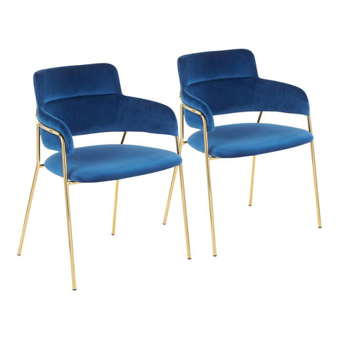 Lumisource Napoli Contemporary Chair in Gold Metal and Blue Velvet - Set of 2