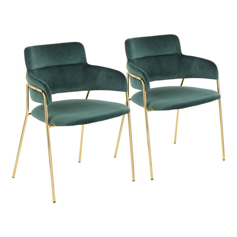 Lumisource Napoli Contemporary Chair in Gold Metal and Emerald Green Velvet - Set of 2