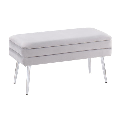 Lumisource Neapolitan Contemporary/Glam Storage Bench in Chrome and Silver Velvet