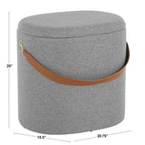 Lumisource Nesting Oval Strap Contemporary Ottoman in Grey Fabric with Brown Faux Leather Strap