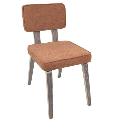 Lumisource Nunzio Mid-Century Modern Dining Chair in Light Grey Wood and Orange Fabric - Set of 2