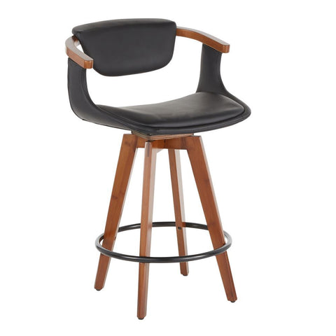 Lumisource Oracle Mid-Century Modern Counter Stool in Walnut Bamboo and Black Faux Leather