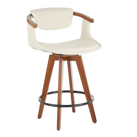 Lumisource Oracle Mid-Century Modern Counter Stool in Walnut Bamboo and Cream Faux Leather