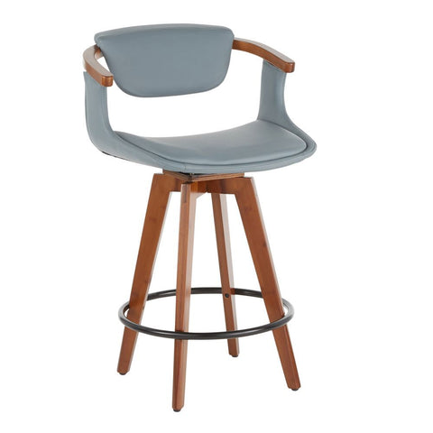 Lumisource Oracle Mid-Century Modern Counter Stool in Walnut Bamboo and Grey Faux Leather
