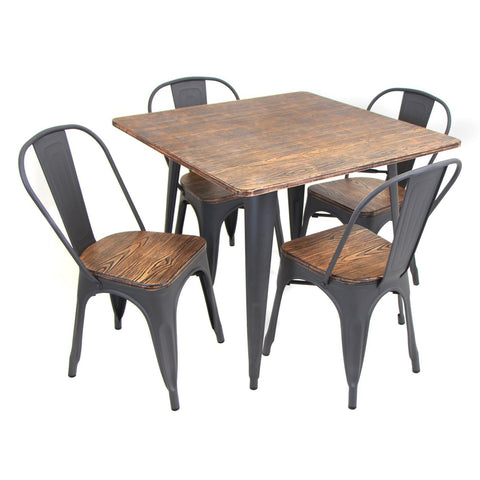 Lumisource Oregon 5-Piece Dining Set In Aged Wood And Grey Frame