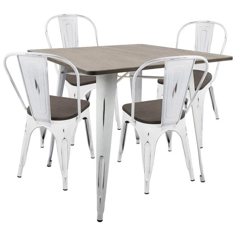 Lumisource Oregon 5-Piece Industrial-Farmhouse Dining Set in Vintage White and Espresso