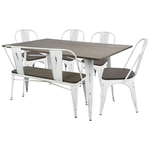 Lumisource Oregon 6-Piece Industrial-Farmhouse Dining Set in Vintage White and Espresso