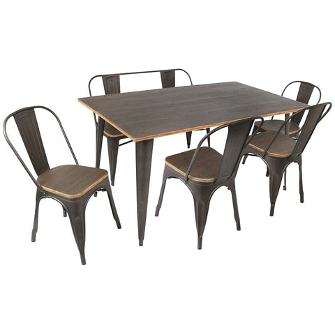 Lumisource Oregon 6 Pieces Dining Set In Espresso Wood And Antiqued Metal Frame