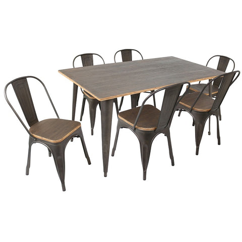 Lumisource Oregon 7 Pieces Dining Set In Espresso Wood And Antiqued Metal Frame