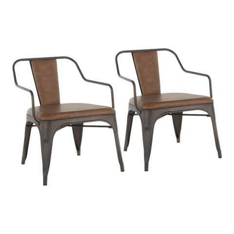 Lumisource Oregon Industrial Accent Chair in Antique Metal and Espresso Faux Leather - Set of 2