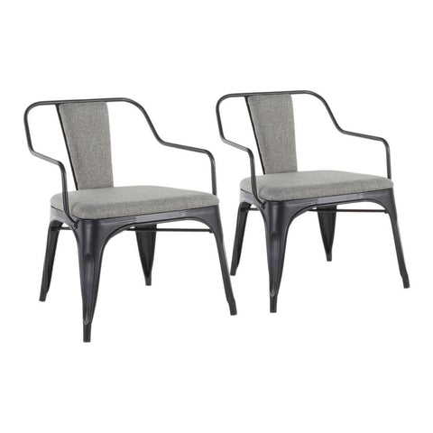 Lumisource Oregon Industrial Accent Chair in Black Metal and Light Grey Fabric - Set of 2