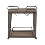 Lumisource Oregon Industrial Bar Cart in Antique Metal and Espresso Wood-Pressed Grain Bamboo