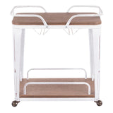 Lumisource Oregon Industrial Bar Cart in Vintage White Metal and Espresso Wood-Pressed Grain Bamboo