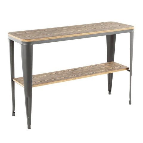 Lumisource Oregon Industrial Console Table in Matte Grey Metal And Wood-pressed Grain Bamboo