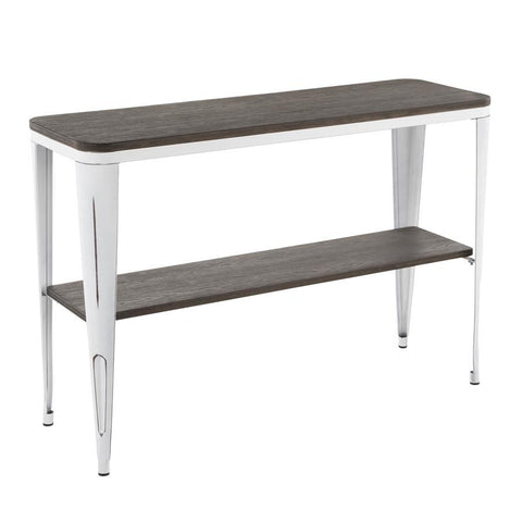 Lumisource Oregon Industrial Console Table in Vintage White Metal and Espresso Wood-Pressed Grain Bamboo