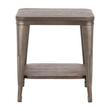 Lumisource Oregon Industrial End Table in Antique Metal and Espresso Wood-Pressed Grain Bamboo
