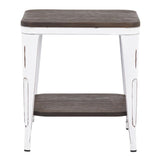 Lumisource Oregon Industrial End Table in Vintage White Metal and Espresso Bamboo