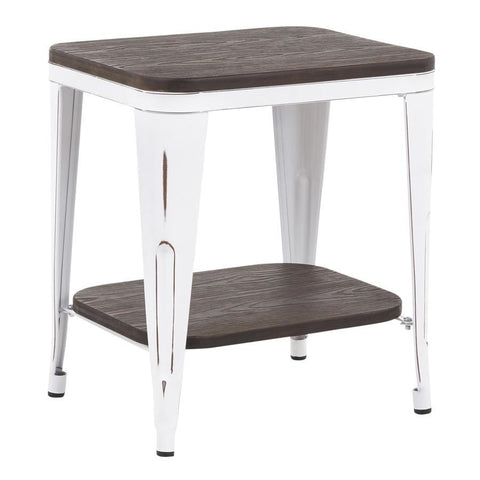 Lumisource Oregon Industrial End Table in Vintage White Metal and Espresso Bamboo