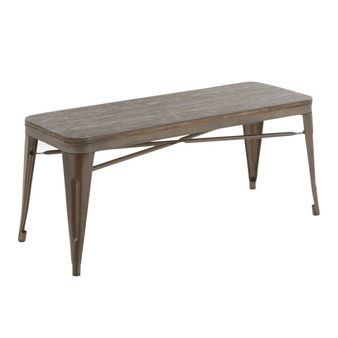 Lumisource Oregon Industrial-Farmhouse Backless Bench in Antique Metal and Espresso Bamboo