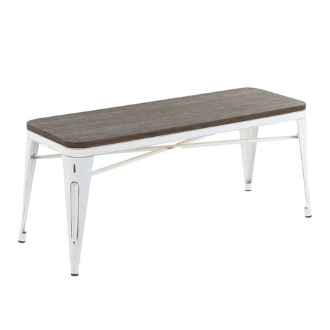 Lumisource Oregon Industrial-Farmhouse Backless Bench in Vintage White Metal and Espresso Bamboo