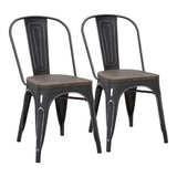 Lumisource Oregon Industrial-Farmhouse Stackable Dining Chair in Vintage Black Metal and Espresso Wood-Pressed Grain Bamboo - Set of 2