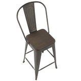 Lumisource Oregon Industrial High Back Counter Stool in Antique and Espresso - Set of 2