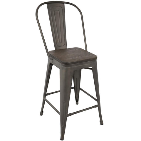 Lumisource Oregon Industrial High Back Counter Stool in Antique and Espresso - Set of 2